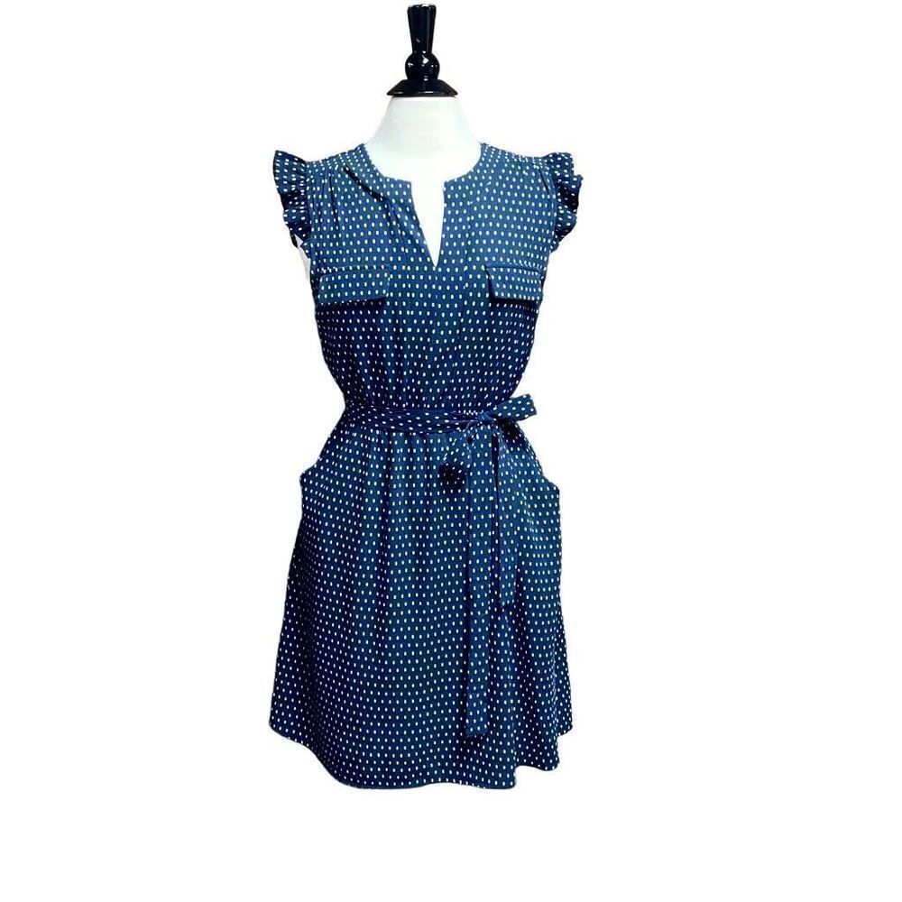 Monteau Navy & White Flutter Sleeve Dress Size Large